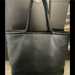 Tory Burch Taylor braided tote in black.